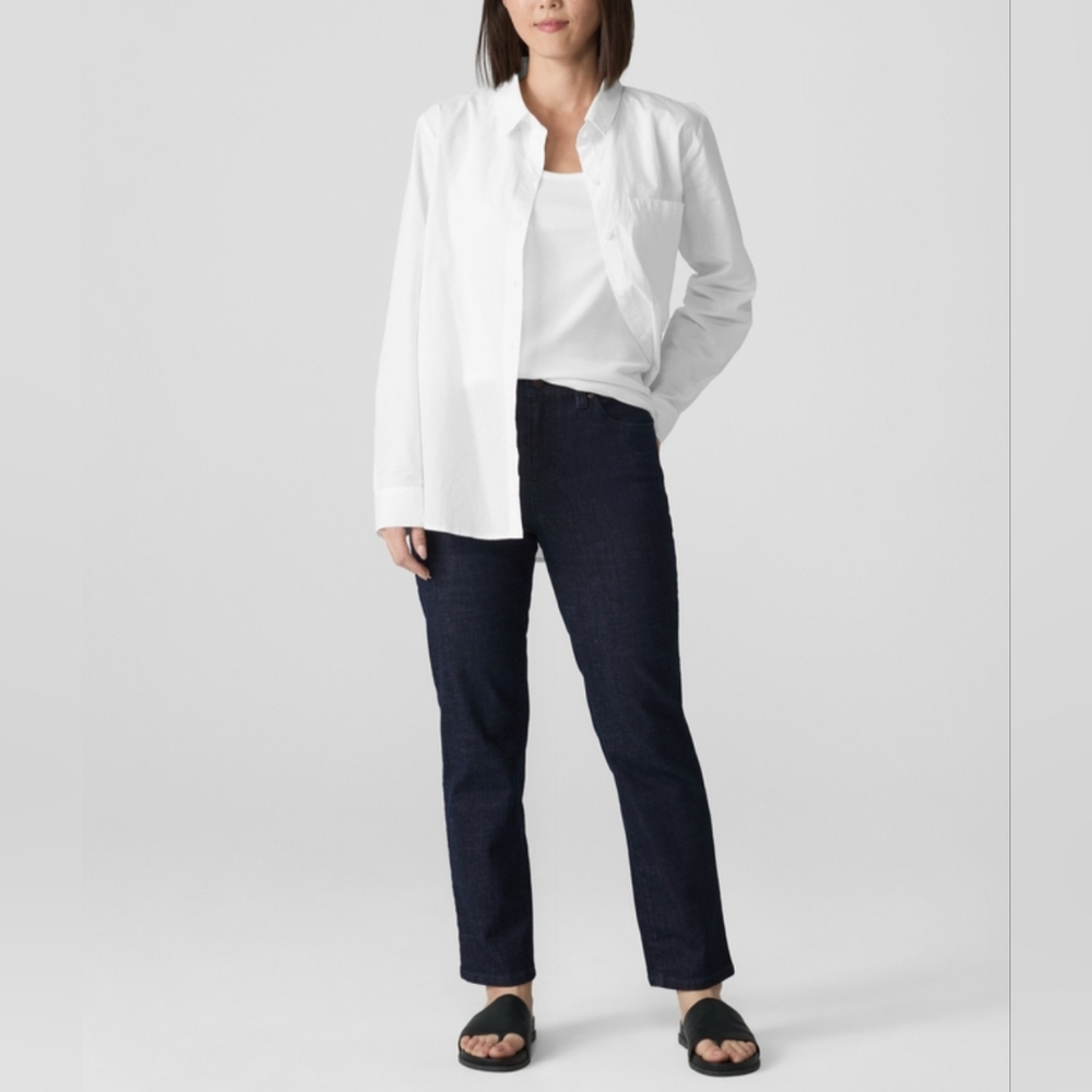 Eileen Fisher Straight Leg Organic Cotton Dark Denim Jeans in 6 Petite